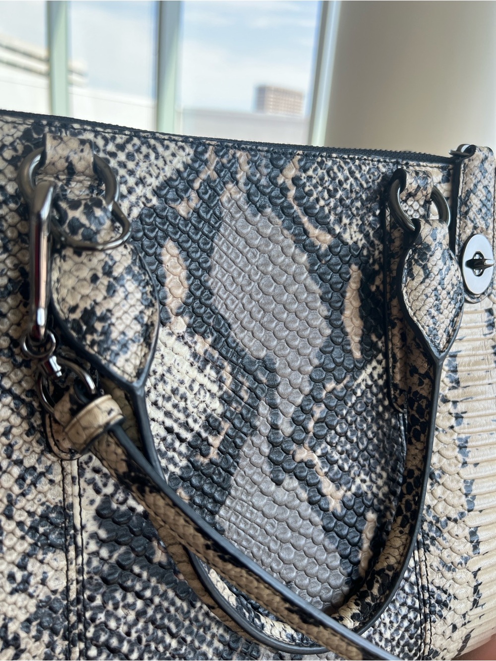 Coach Snake-Print Leather Satchel in Black and Cream - Picture 10 of 12